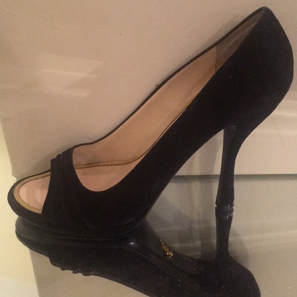 Prada Shoes - Prada black suede open toe heel size 39.5